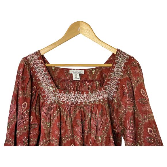 RACHEL ZOE Boho Floral Embroidered Short Sleeve Top Women's Medium Loose Fit - Picture 8 of 8